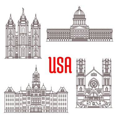 Famous buildings symbols and icons of US clipart