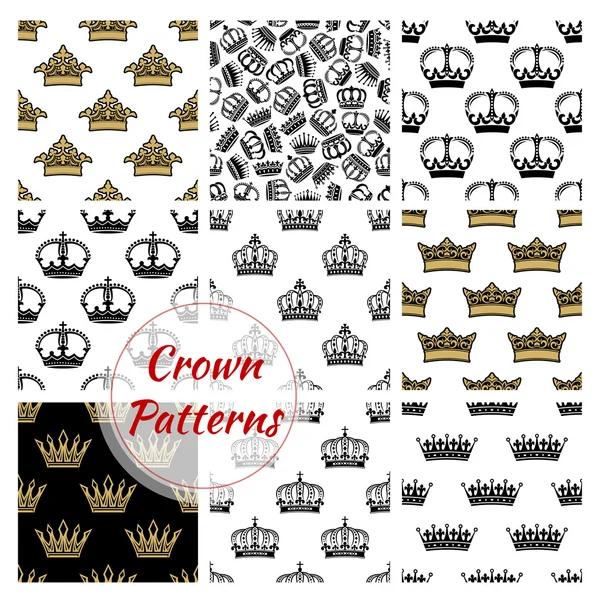 Crowns seamless royal patterns — Stock Vector