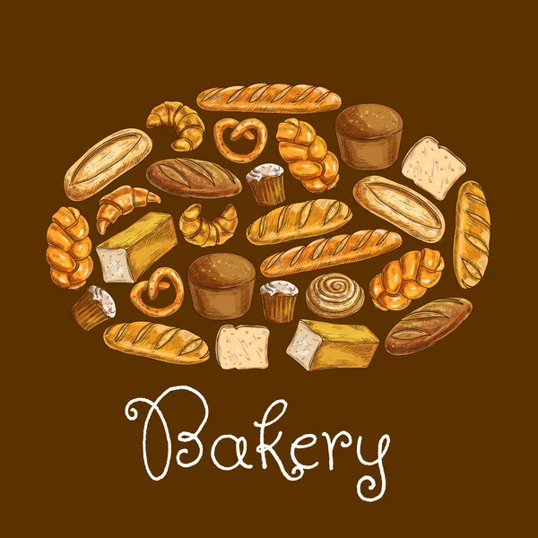 Bread sorts in shape of bread loaf. Bakery emblem — Stockový vektor