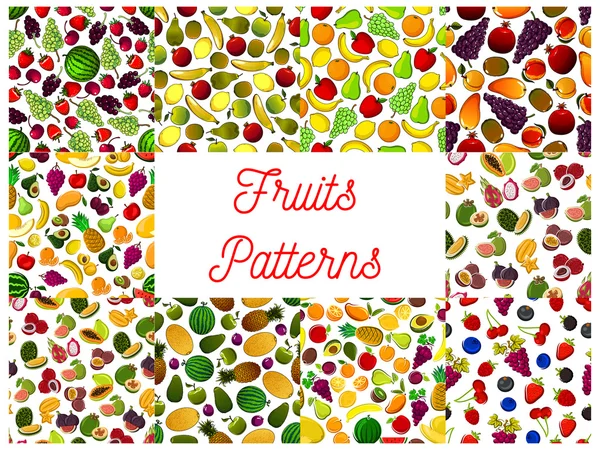 新鲜成熟的水果和浆果的模式集 — 图库矢量图片