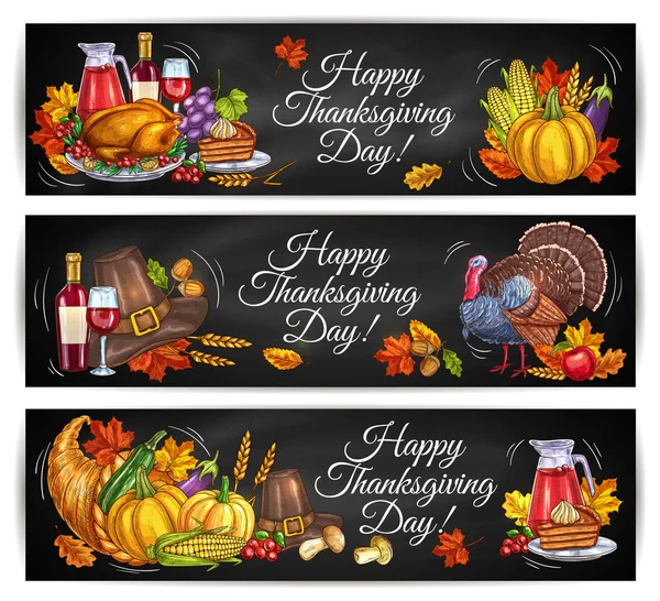 Happy Thanksgiving Day greeting banners — Stock vektor