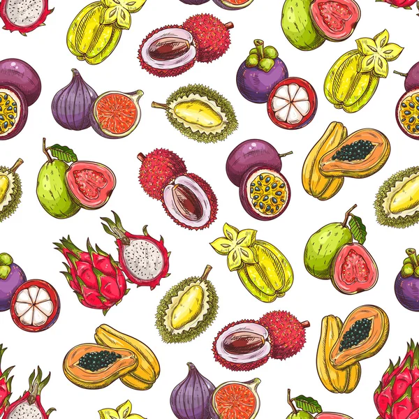 Exotic and tropical fruits pattern — ストックベクタ