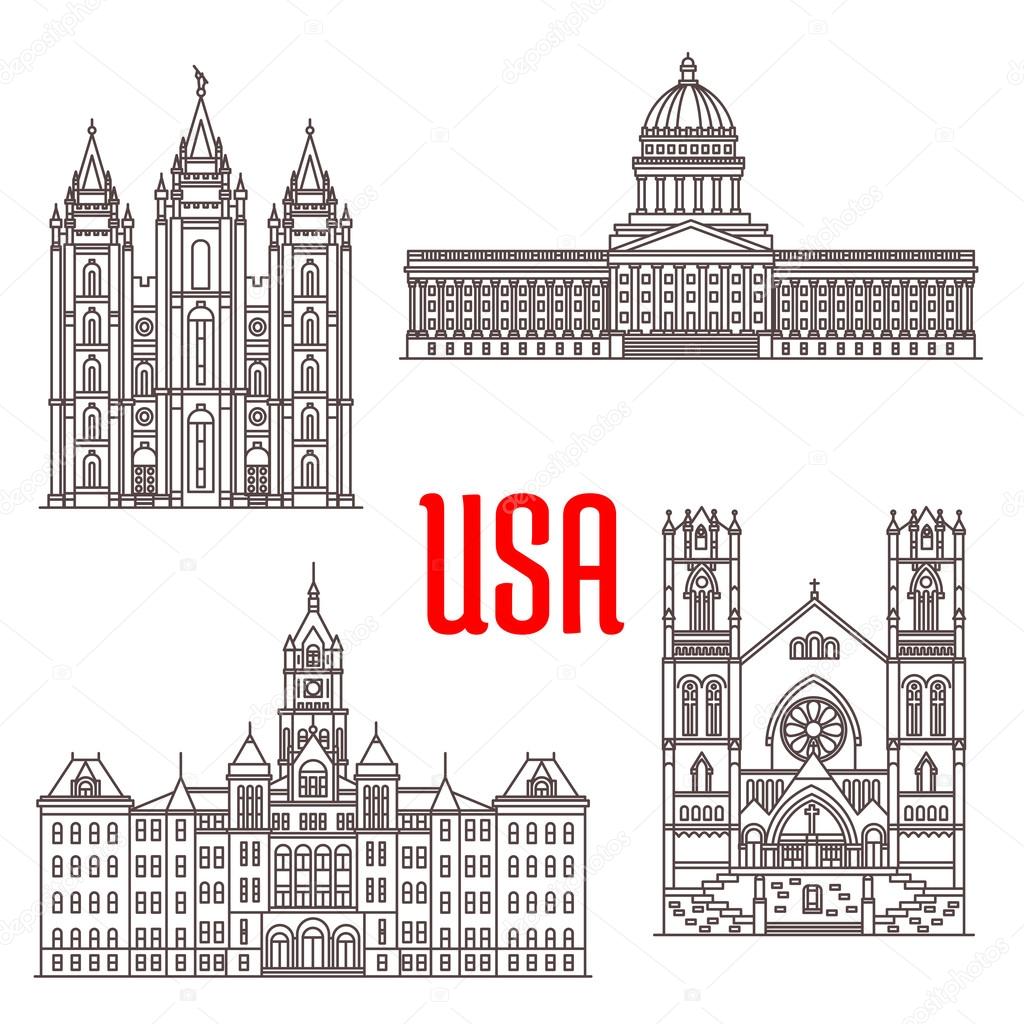 Famous buildings symbols and icons of US