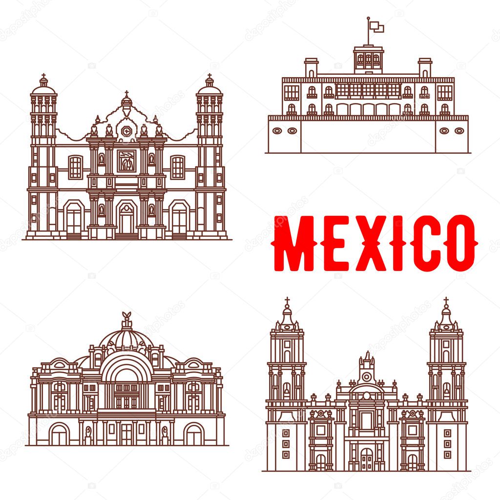 Mexican architecture vector icons