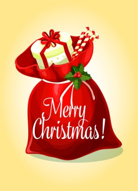 Christmas greeting card with santas gift bag clipart