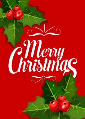 Holly yaprak, kırmızı berry ile Noel tebrik kartı
