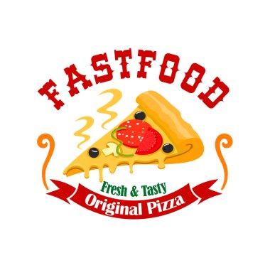 Fast food pizza dilimi vektör etiket