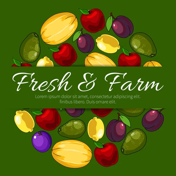 Cartaz com frutas frescas da fazenda e texto — Vetor de Stock