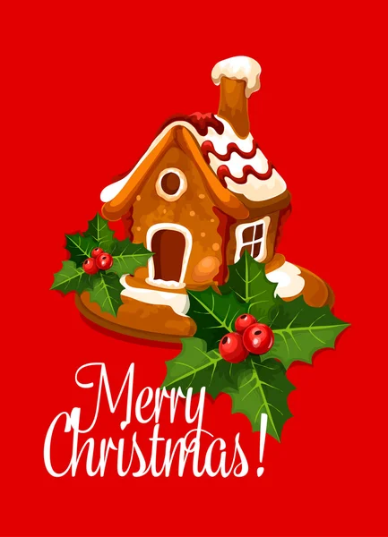 Weihnachtskarte mit Lebkuchenhaus — Stockvektor