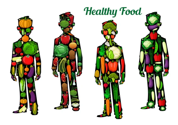 Alimentazione sana. Icone del corpo umano — Vettoriale Stock