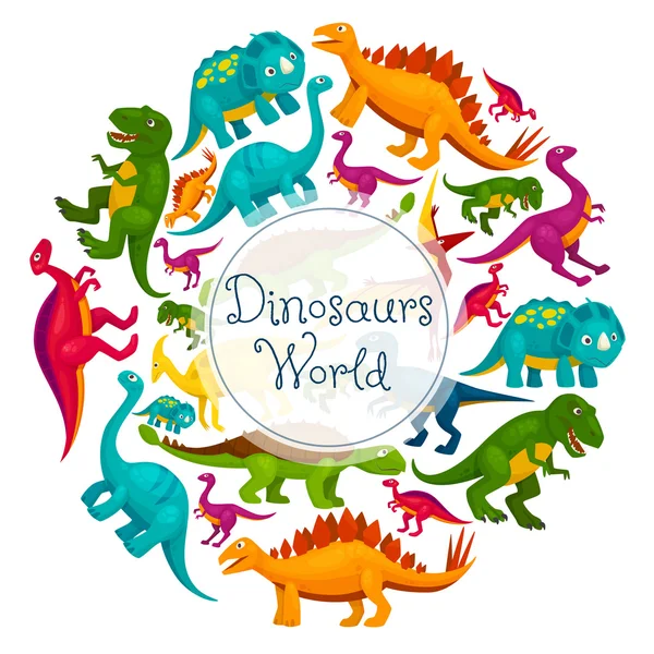 Dinossauros mundo vetor cartoon cartaz — Vetor de Stock