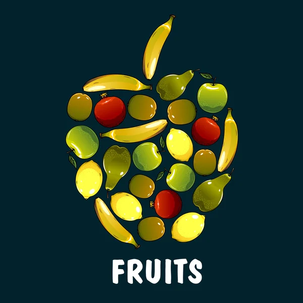 Iconos planos de frutas en forma de manzana — Vector de stock