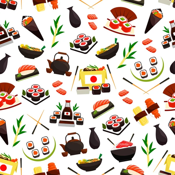 Cuisine japonaise fruits de mer, sushi motif sans couture — Image vectorielle