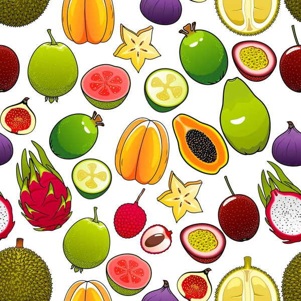 Vector pattern of bright exotic and tropical fruits — Stock Vector