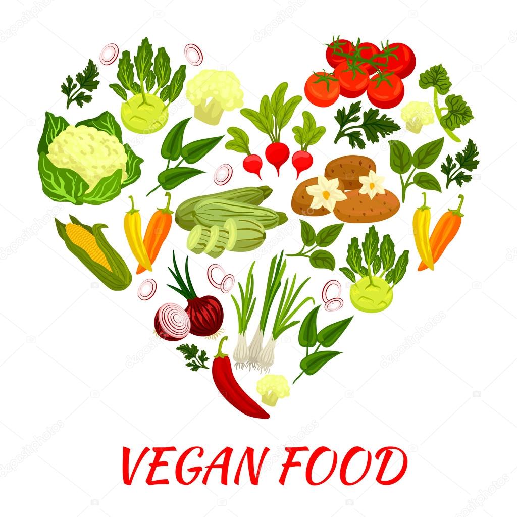 Heart shape icon with vegan vegetables elements