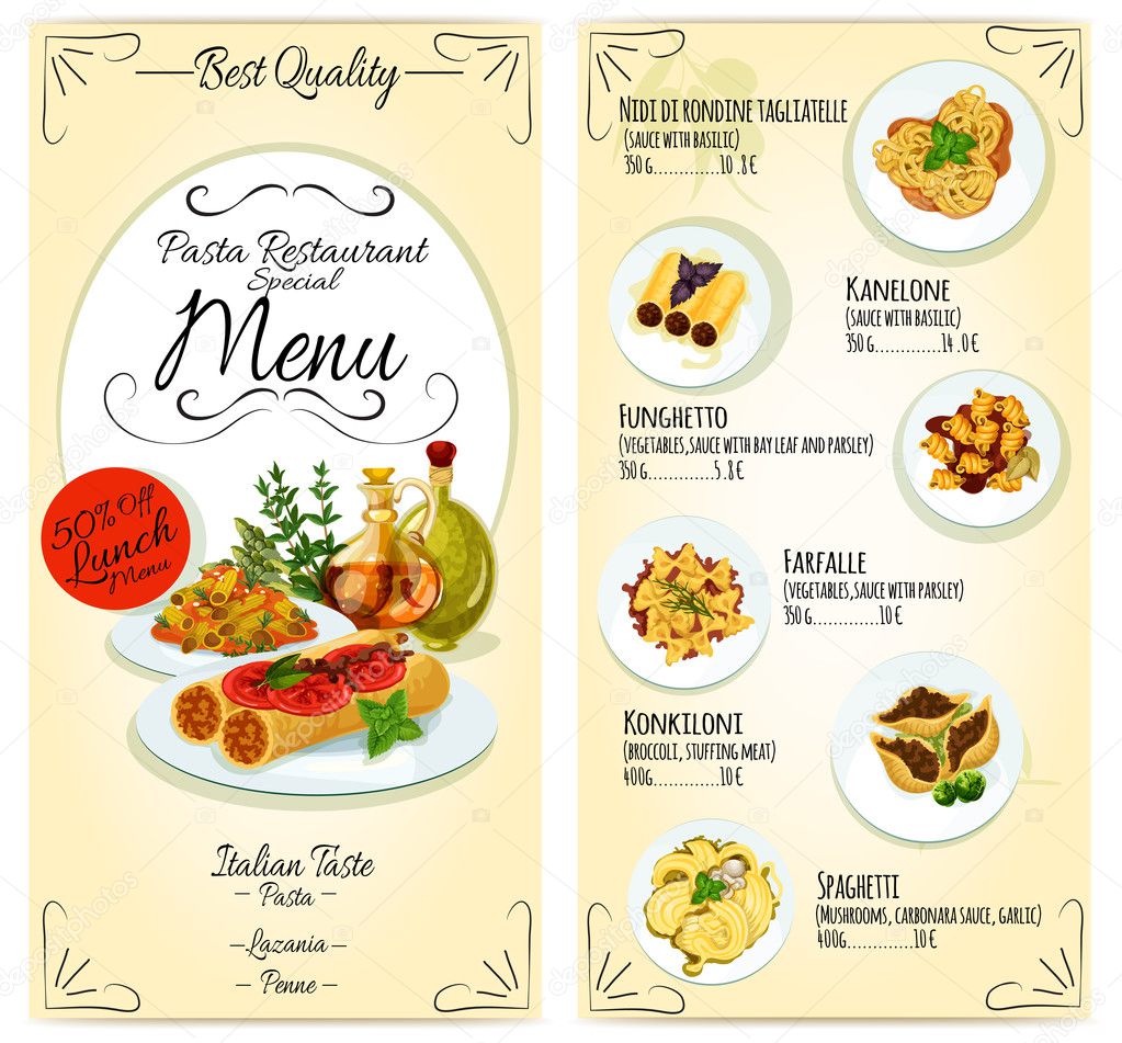 Italian pasta restaurant menu card template Stock Vector Image by With Restaurant Recipe Card Template