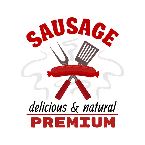 Délicieuse étiquette de saucisse grillée — Image vectorielle