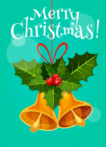 Vánoční zvoneček s holly větev holiday plakát — Stockový vektor