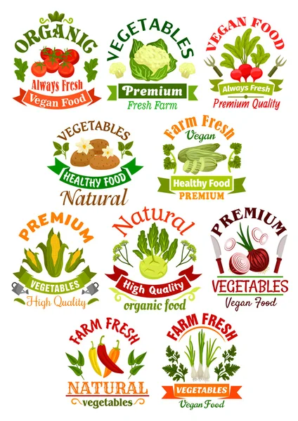 Set de etiquetas de verduras para la industria alimentaria — Archivo Imágenes Vectoriales