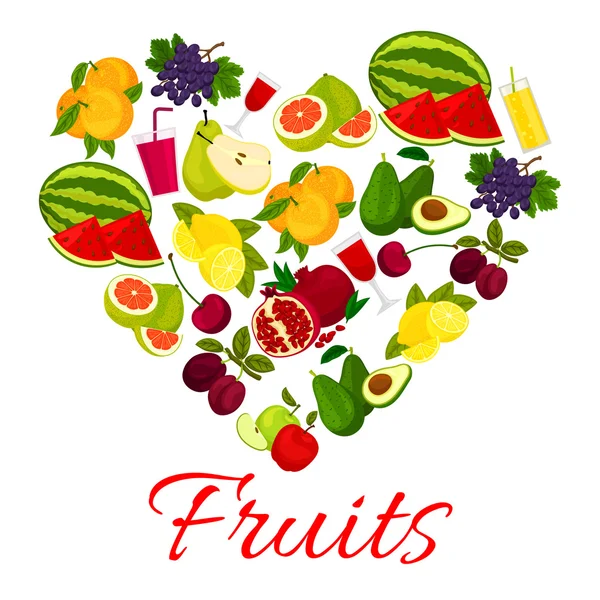 Meyve kalp simgesi ile taze meyve kutsal kişilerin resmi — Stok Vektör
