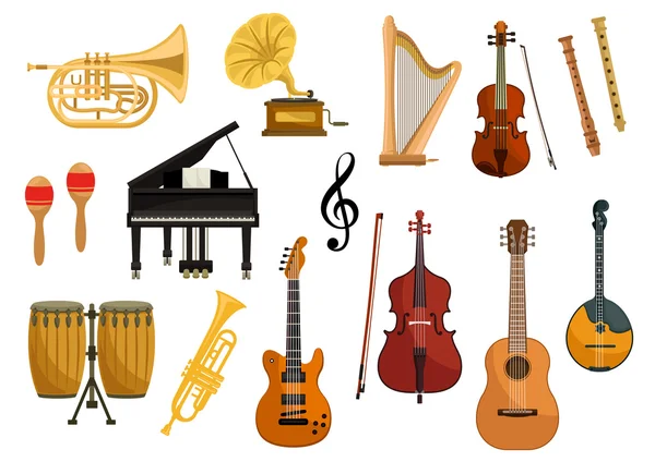 Ícones vetoriais de instrumentos musicais — Vetor de Stock