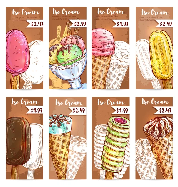 Surtido de helados para tarjeta de menú — Vector de stock