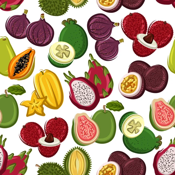 Exotisch en tropisch fruit naadloze patroon — Stockvector