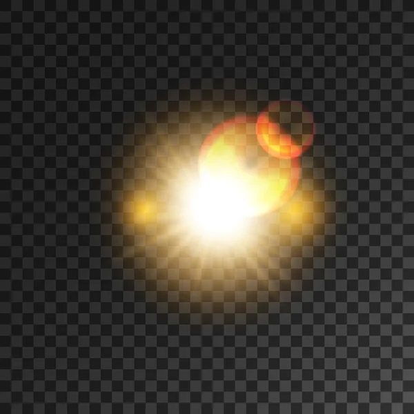Altın yıldız ışık flaş ile objektif parlama efekti — Stok Vektör