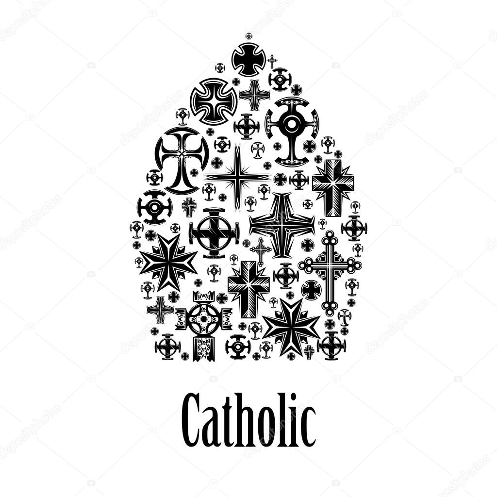 Katholische Mitra-Ikone des Christentums Kreuzelemente Stock-Vektorgrafik  von ©Seamartini 128770714