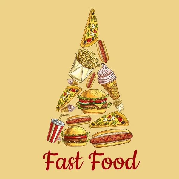 Fastfood pictogrammen in shape Cirkelsegment de pizza — Stockvector