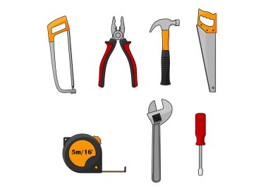 Onarım ve inşaat araçları izole simgeleri çalışma