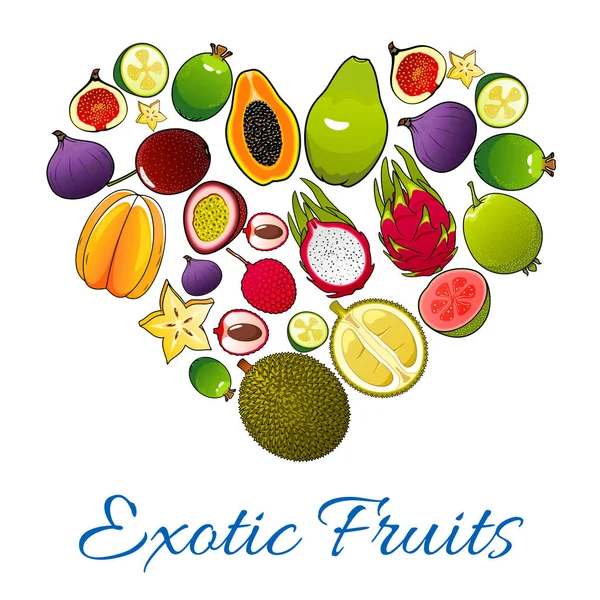 Exotikus gyümölcsök-ban ikonok-szív alakú — Stock Vector