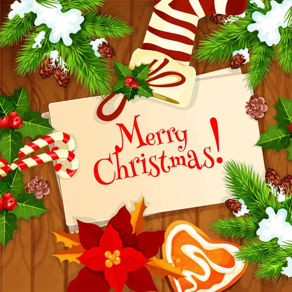 Christmas tree and xmas stocking greeting card — Stock Vector