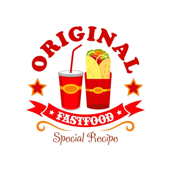 Burrito envoltório fast food vetor menu rótulo emblema — Vetor de Stock