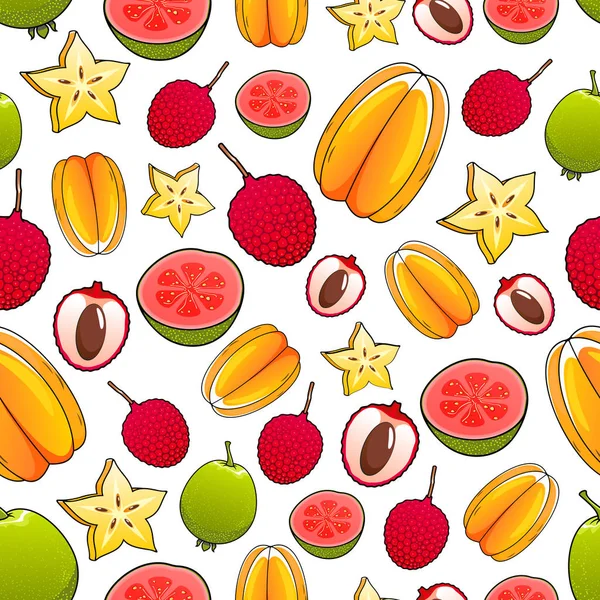 Juicy bright tropical exotic fruits pattern — Stock Vector