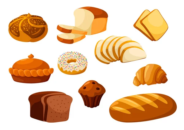 Boulangerie pain isolé vecteur icônes — Image vectorielle