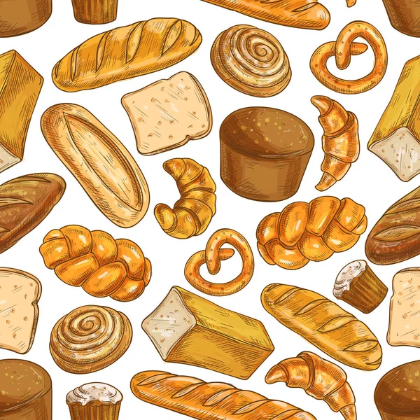 Bread pattern. Bakery seamless sketch icons — Stock Vector