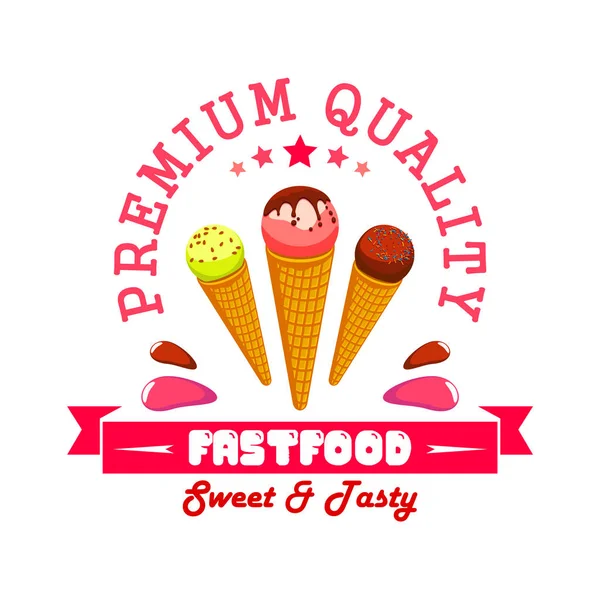 Ice cream fast food menu card sticker emblem — Stock Vector