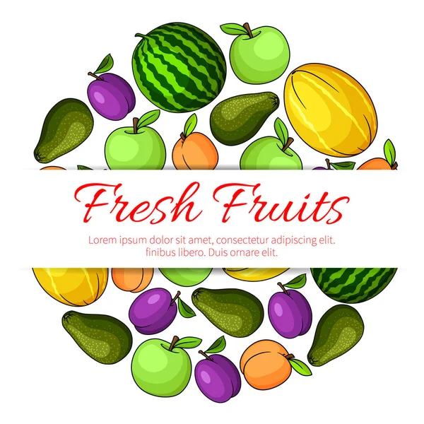 Banner de frutas frescas. Iconos de fruta emblema — Vector de stock