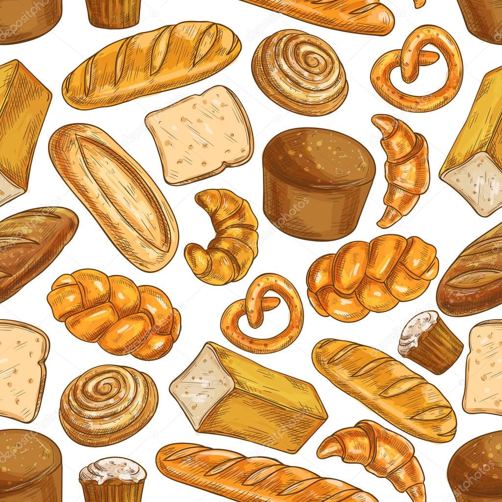 Bread pattern. Bakery seamless sketch icons