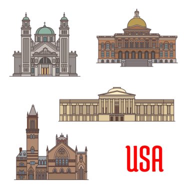 USA tourist attraction and architecture landmarks clipart