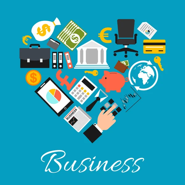 Ikony biznes w połączeniu w kształcie serca — Wektor stockowy
