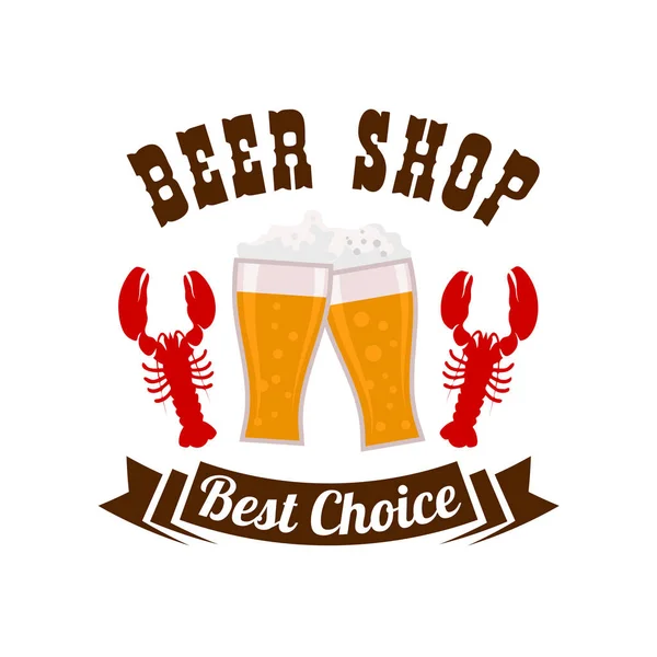 Emblema de loja de cerveja com bebida e lanches — Vetor de Stock
