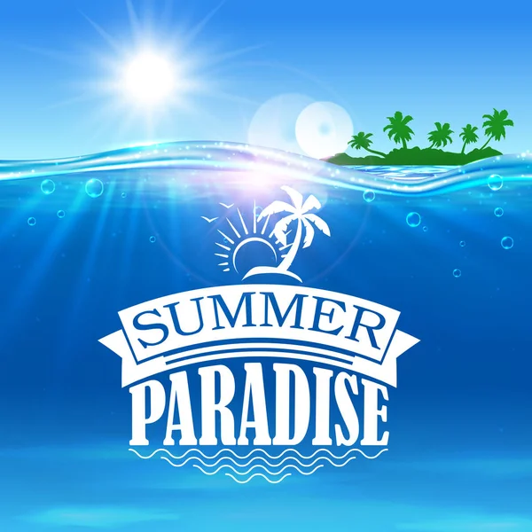 Banner paraíso de verano. Océano, isla de palmeras — Vector de stock