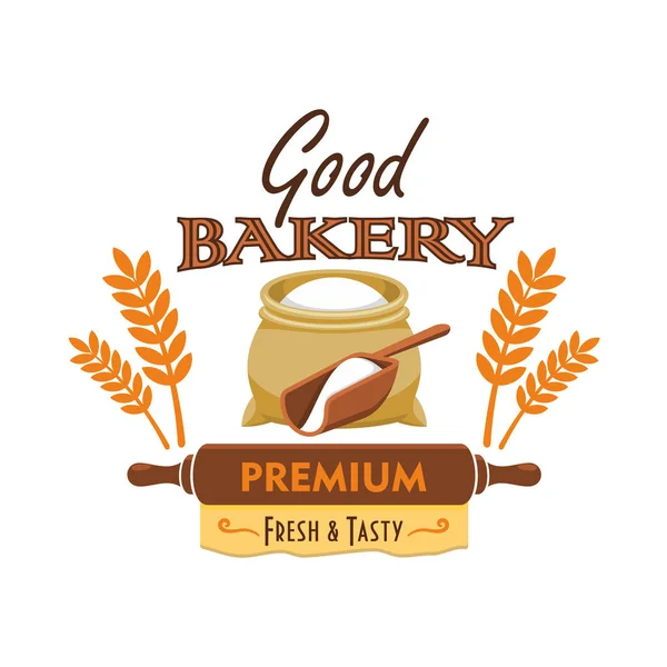 Panificio emblema del pane con farina ed elemento grano — Vettoriale Stock