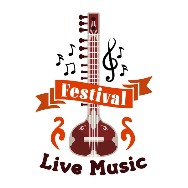 Live folk ethnic music festival vector emblem — Stock Vector