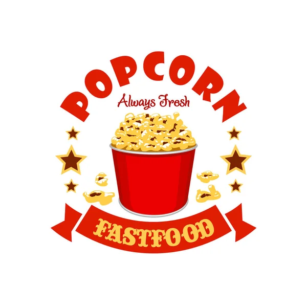 Popcorn kosz fast food menu naklejki godło — Wektor stockowy