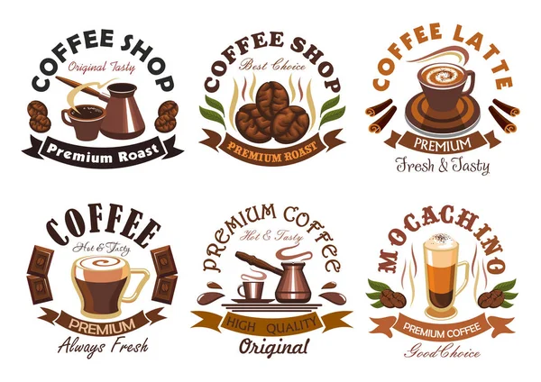 Kahve dükkan, kafe etiket Amblemler — Stok Vektör