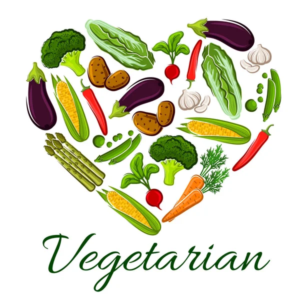 我爱的心蔬菜素食生活的象征 — 图库矢量图片