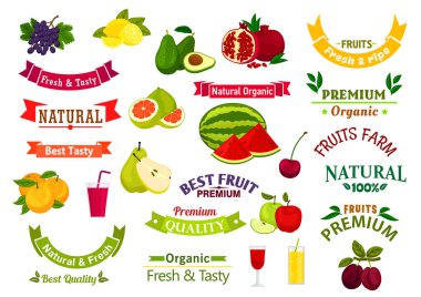 Ürün etiketi meyve amblem, kurdeleler suyu, reçel